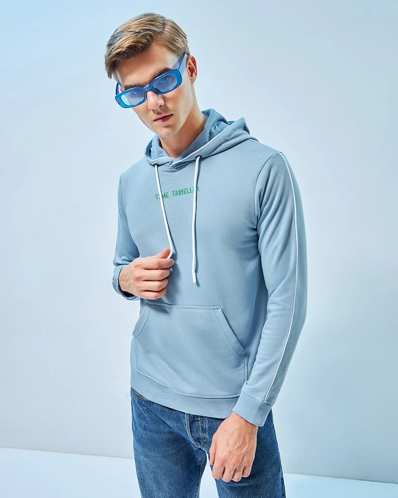 bewakoof Men's Blue Cosmos Graphic Printed Hoodies